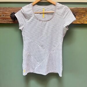 Lole Womens‎ White Grey Striped Short Sleeve Activewear Top UPF 50+ Size Medium